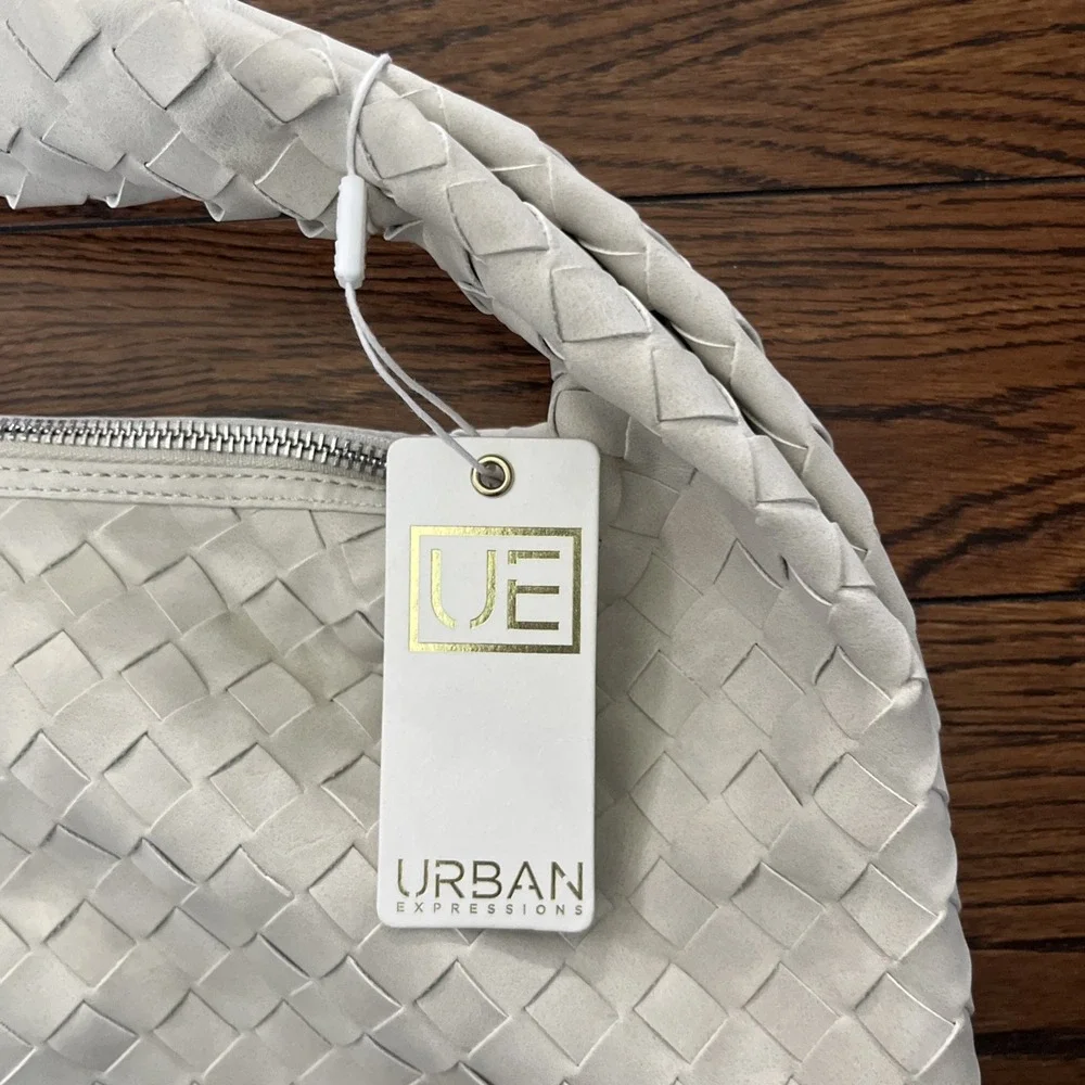 Urban Expressions Vanessa Large Woven Hobo Bag Bone Ivory Anthropologie NWT